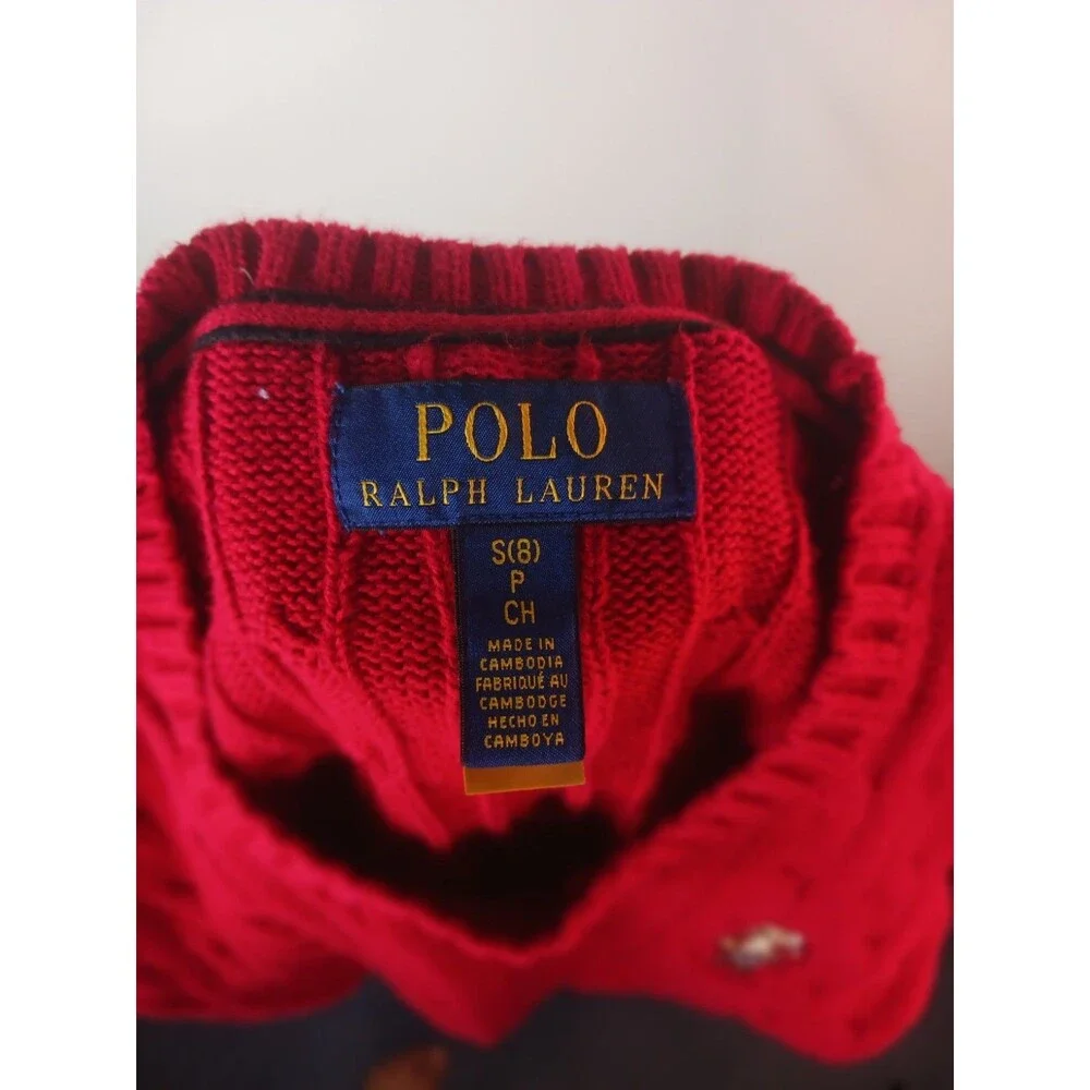 Polo Ralph Lauren Boys' Polo Bear Cable-Knit Cotton Sweater Red - Kids Sz. S (8)